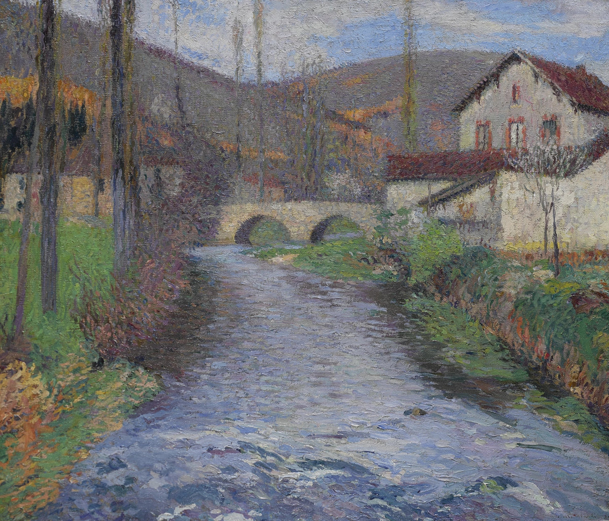Henri Martin — L’École et le pont sur le Vert à Labastide-du-Vert | Pointillist Landscape Print