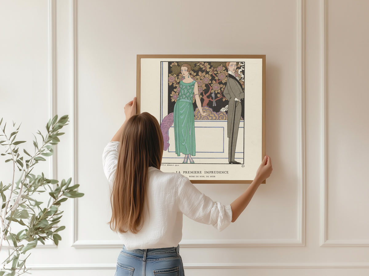 George Barbier — La Première imprudence, robe du soir de Beer | Art Deco Fashion Print