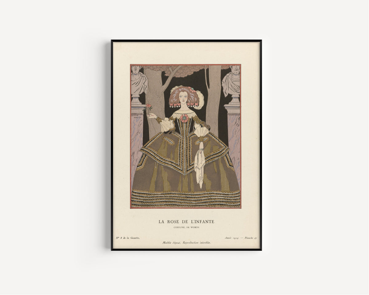 George Barbier — La Rose de l'Infante, costume de Worth | Art Deco Fashion Print