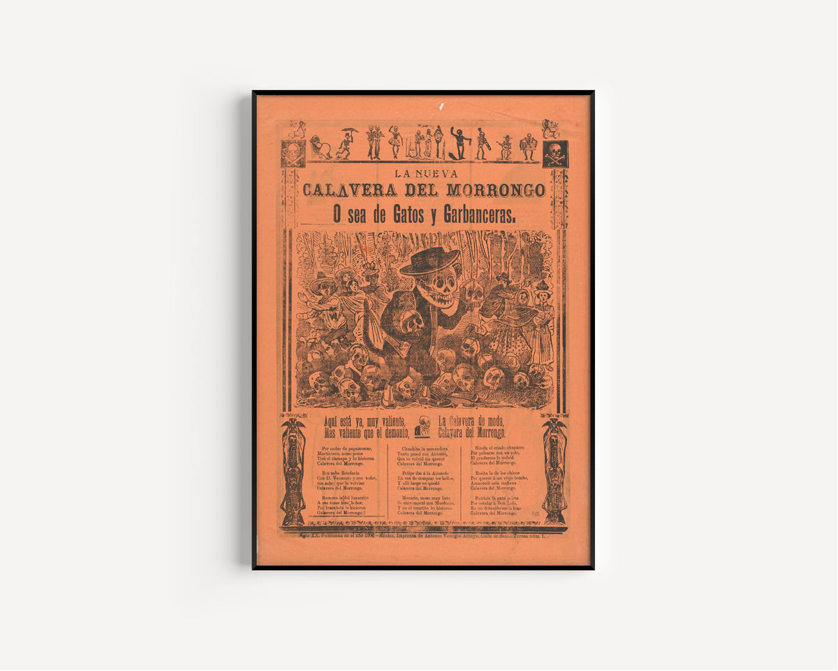José Guadalupe Posada — La nueva calavera del morrongo, o sea de gatos y garbanceras | Relief Print