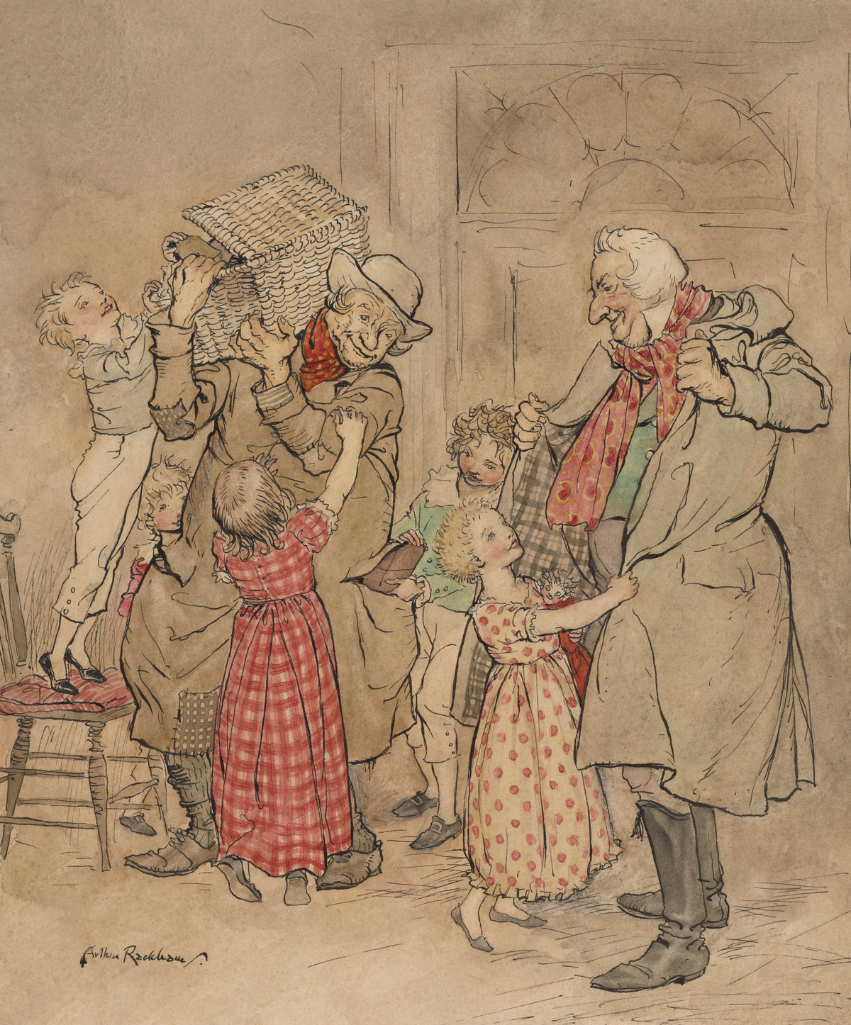 Arthur Rackham — Laden with Christmas Toys and Presents | Fairy Tale Illustration Print