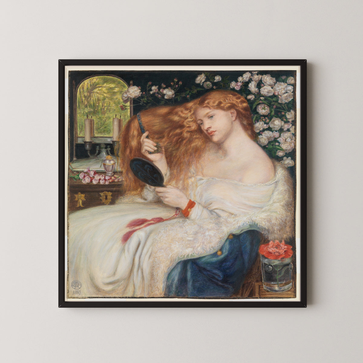 Lady Lilith by Dante Gabriel Rossetti — in a black frame on a pale wall