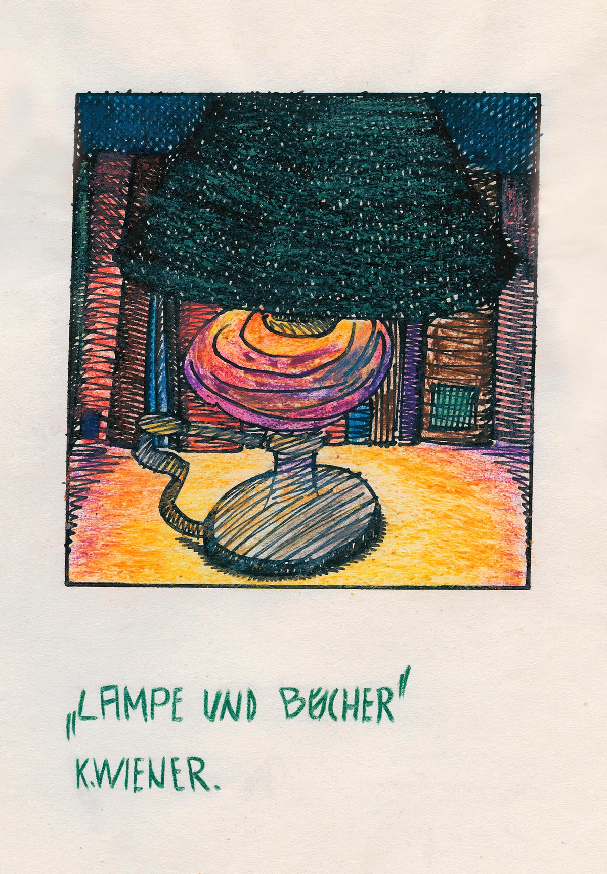 Karl Wiener — Lampe und Bücher (Lamp and Books) | Expressionist Art Print