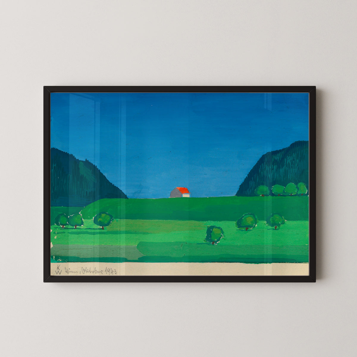 Karl Wiener — Landschaft (Landscape with a Red-Roofed House) | Modernist Landscape Print