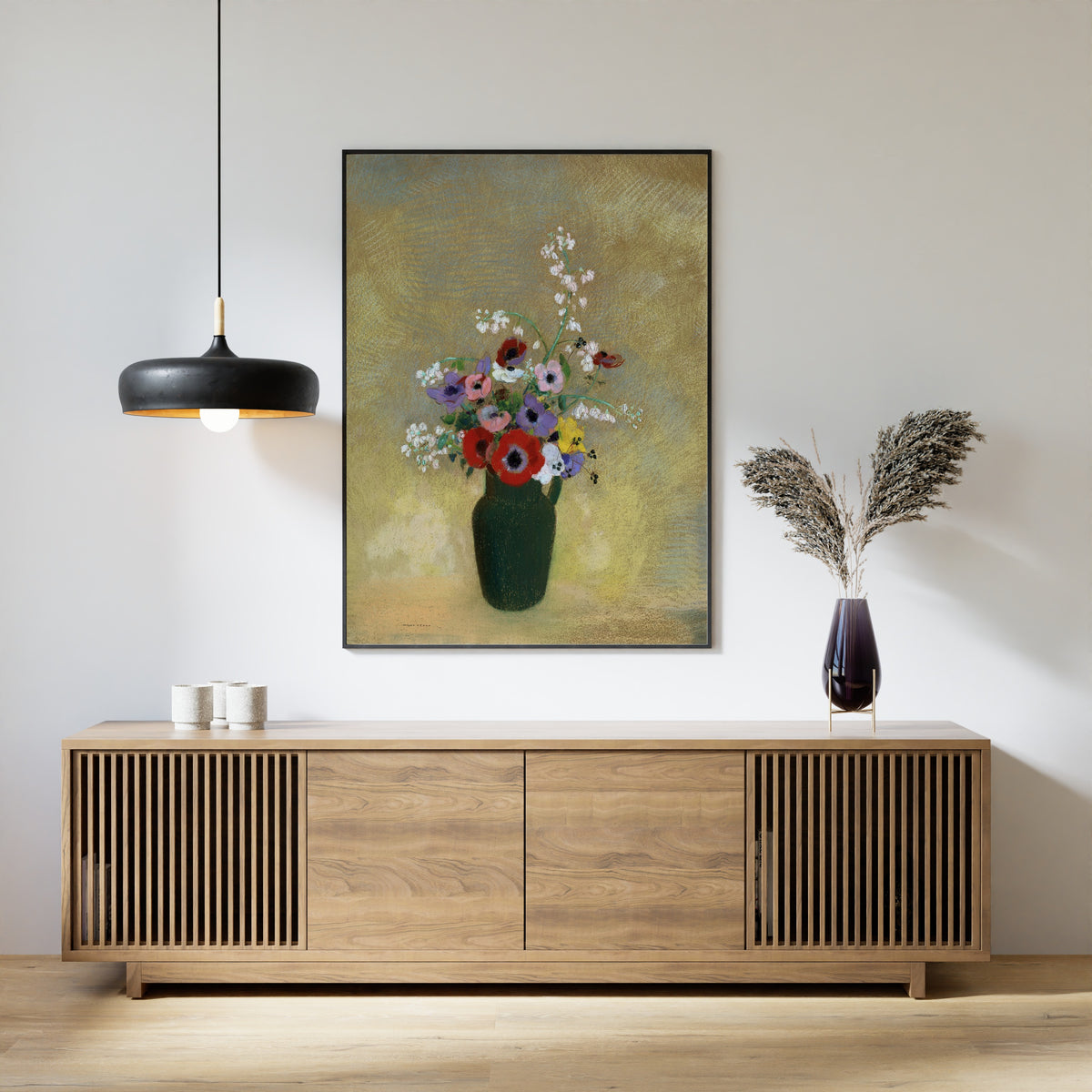 Odilon Redon — Large Green Vase with Mixed Flowers | Symbolist Art Print