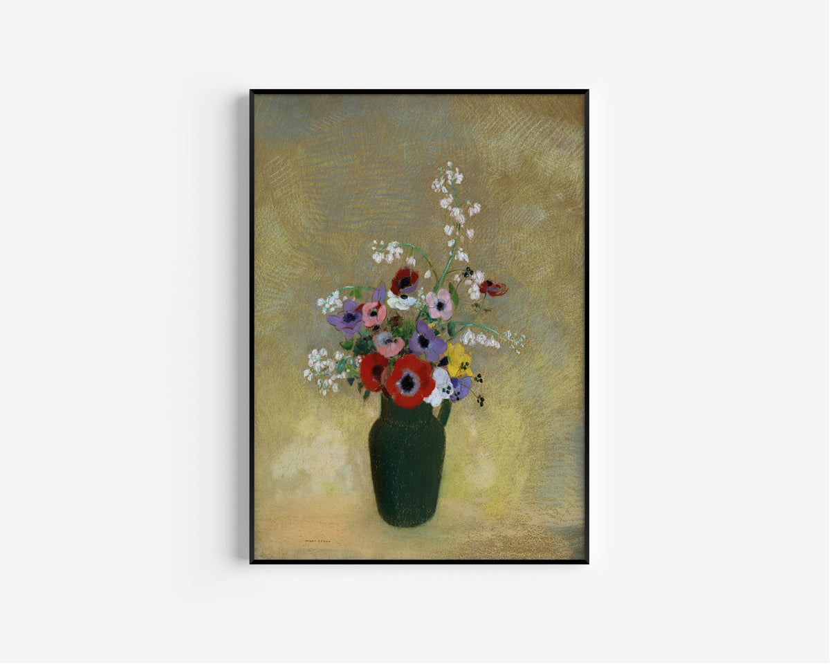 Odilon Redon — Large Green Vase with Mixed Flowers | Symbolist Art Print