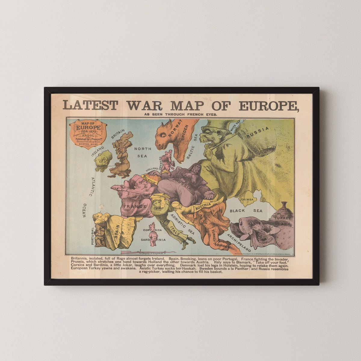 Louis Prang & Co. — Latest War Map of Europe, as Seen Through French Eyes | Satirical Map Print