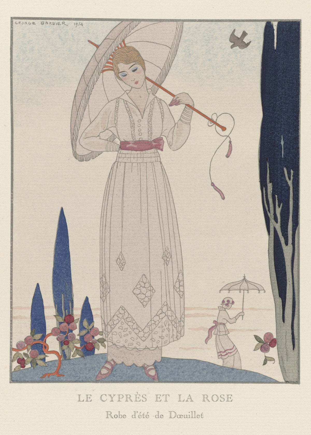 George Barbier — Le Cyprès et la rose, robe d'été de Doeuillet | Art Deco Fashion Print