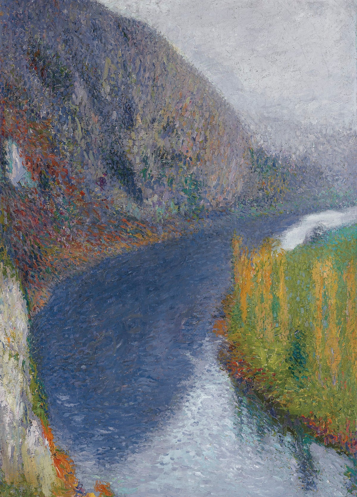 Henri Martin — Le Lot au pied des falaises de St-Cirq-Lapopie (Pale Grey Sky) | Pointillist Landscape Print