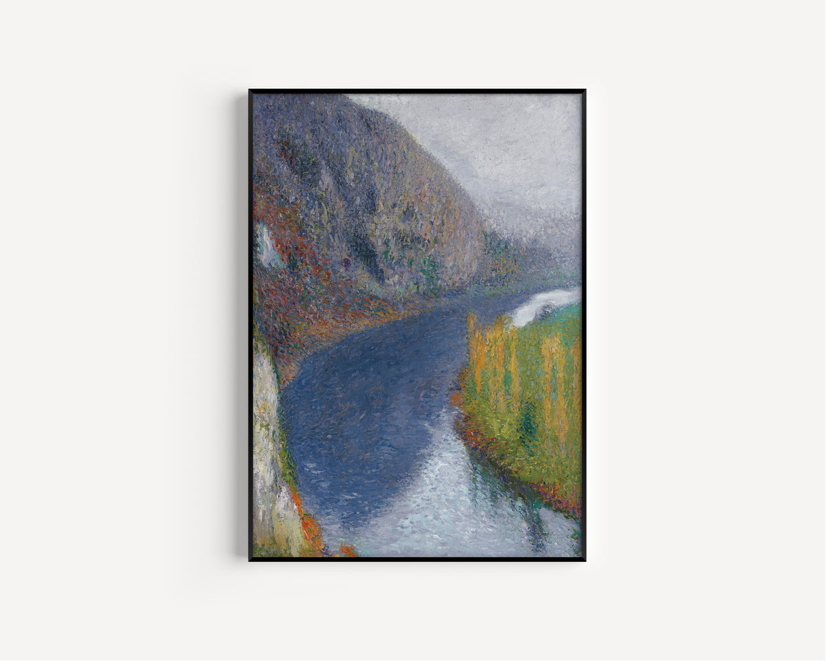 Henri Martin — Le Lot au pied des falaises de St-Cirq-Lapopie (Pale Grey Sky) | Pointillist Landscape Print