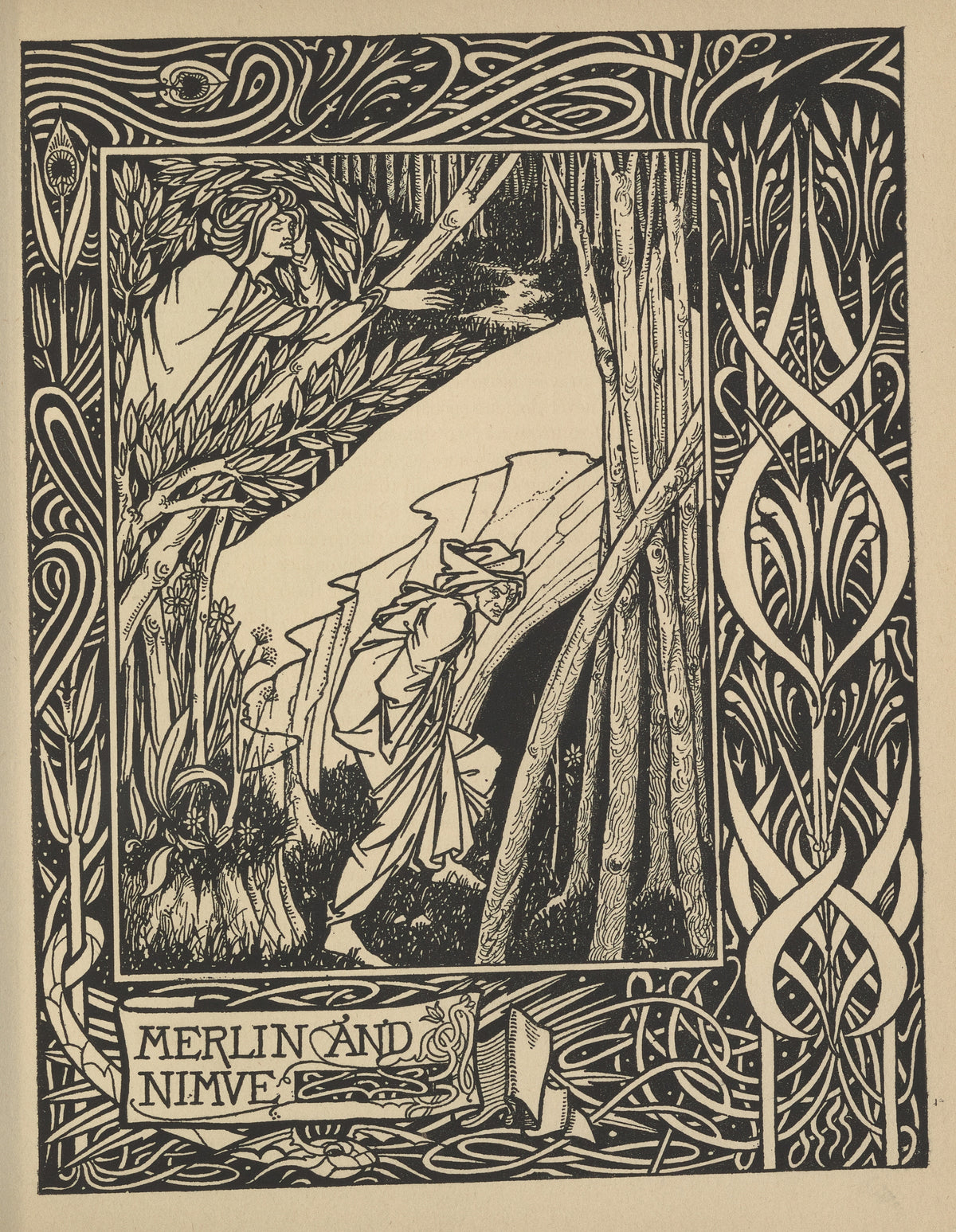 Aubrey Beardsley — Le Morte Darthur: Merlin and Nimue | Art Nouveau Illustration Print