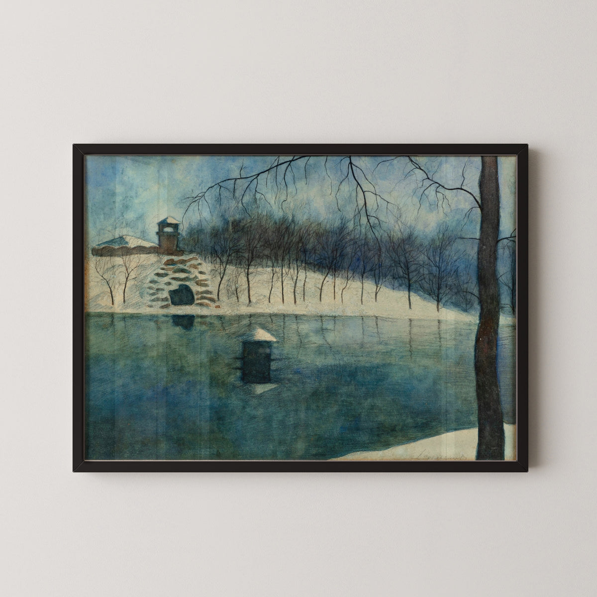 Léon Spilliaert — Le parc Léopold d’Ostende avec l’étang et le Trinkhall, sous la neige | Symbolist Art Print