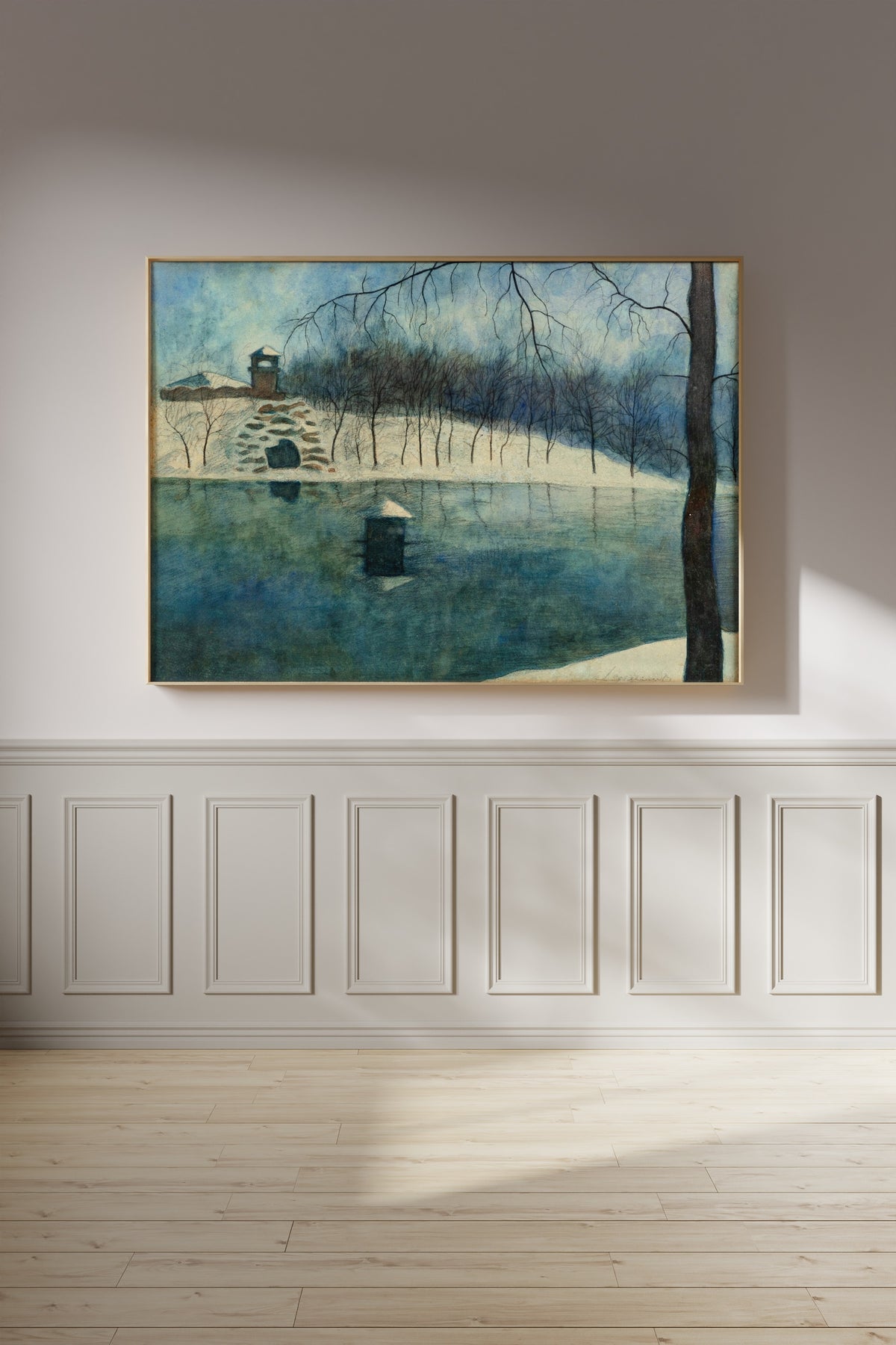 Léon Spilliaert — Le parc Léopold d’Ostende avec l’étang et le Trinkhall, sous la neige | Symbolist Art Print