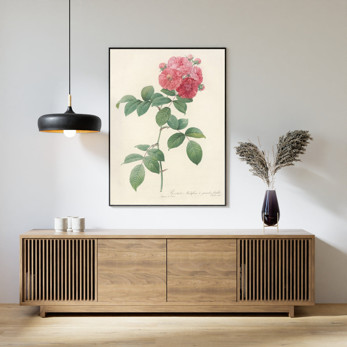 Pierre-Joseph Redouté — Les Roses: Rosier Multiflore à grandes feuilles | Botanical Illustration Print