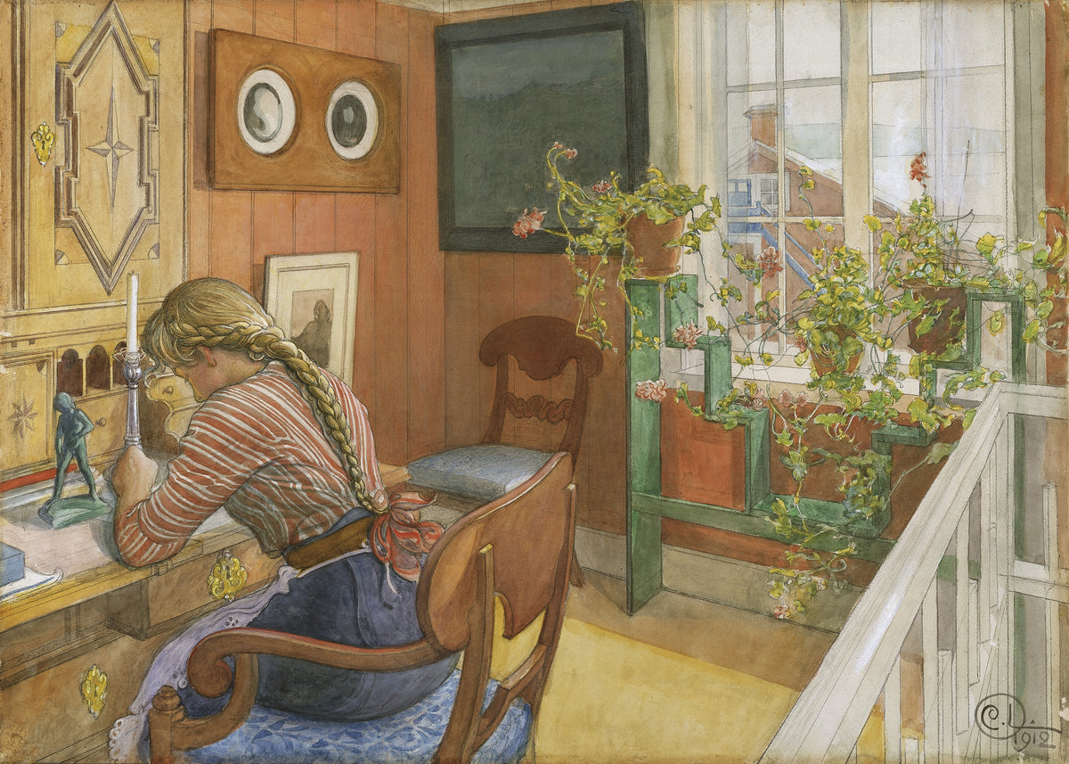 Carl Larsson — Letter-Writing | Swedish Watercolour Print
