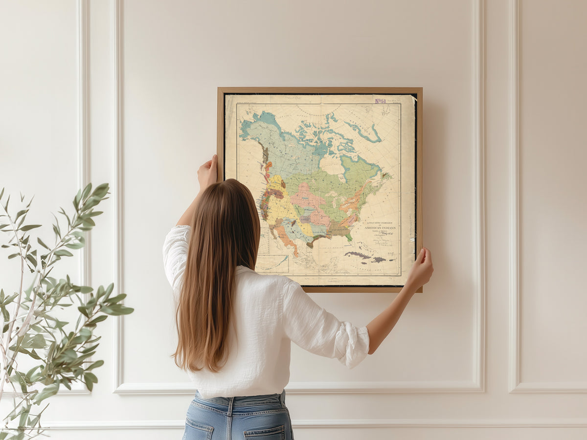 John Wesley Powell — Linguistic Families of American Indians North of Mexico | Vintage Ethnographic Map Print