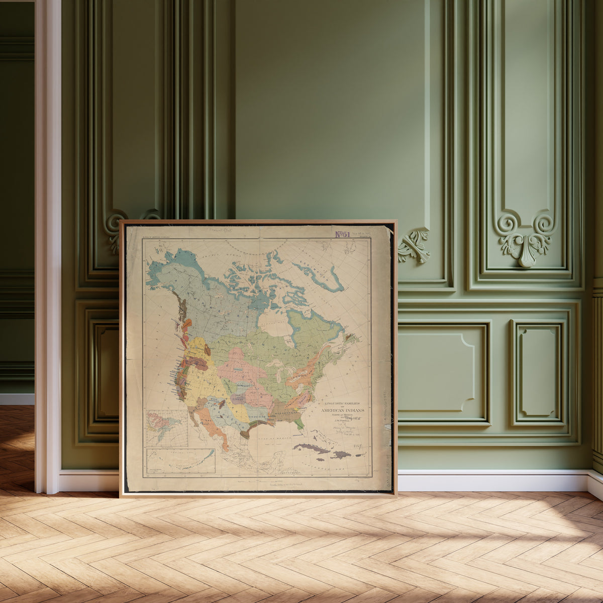 John Wesley Powell — Linguistic Families of American Indians North of Mexico | Vintage Ethnographic Map Print
