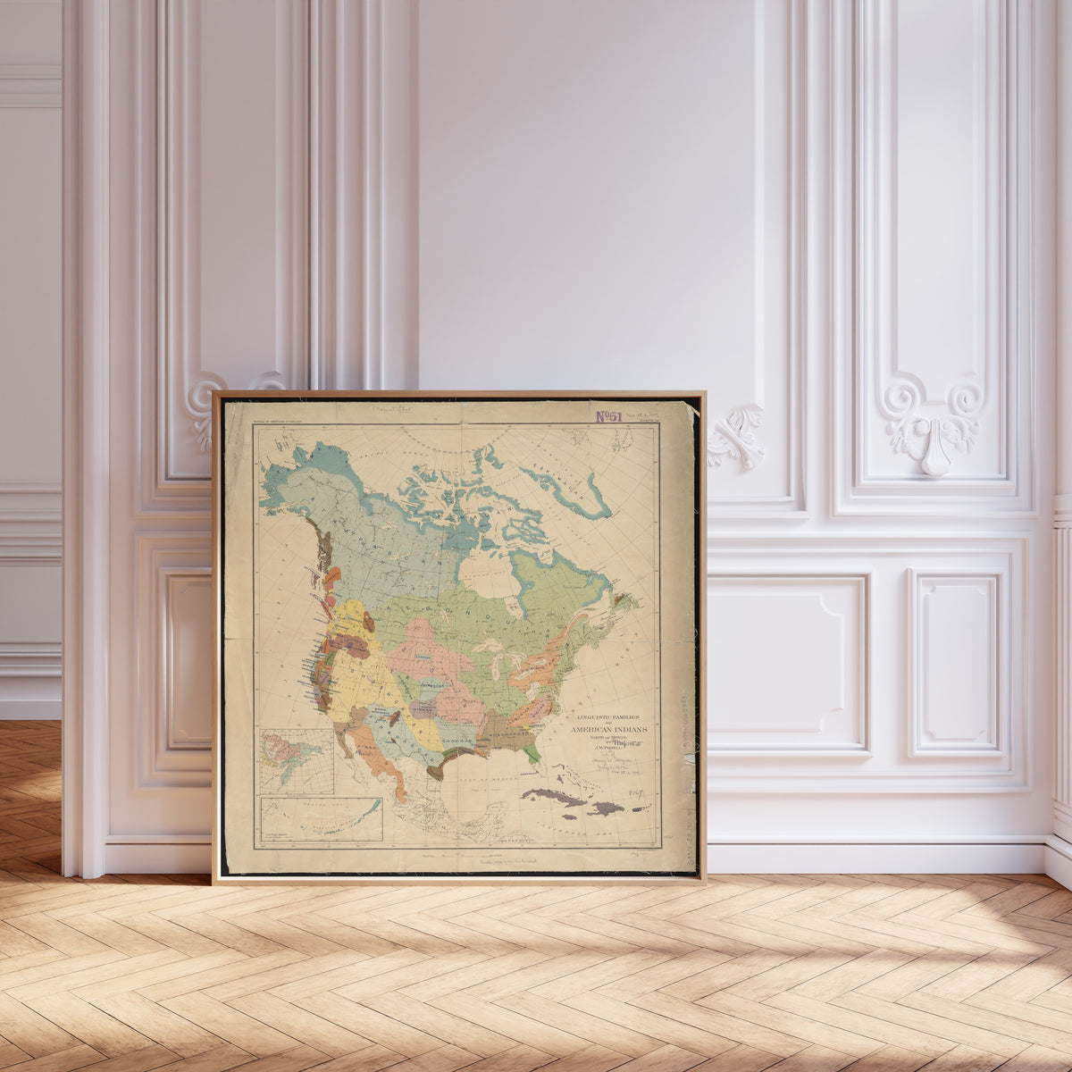 John Wesley Powell — Linguistic Families of American Indians North of Mexico | Vintage Ethnographic Map Print