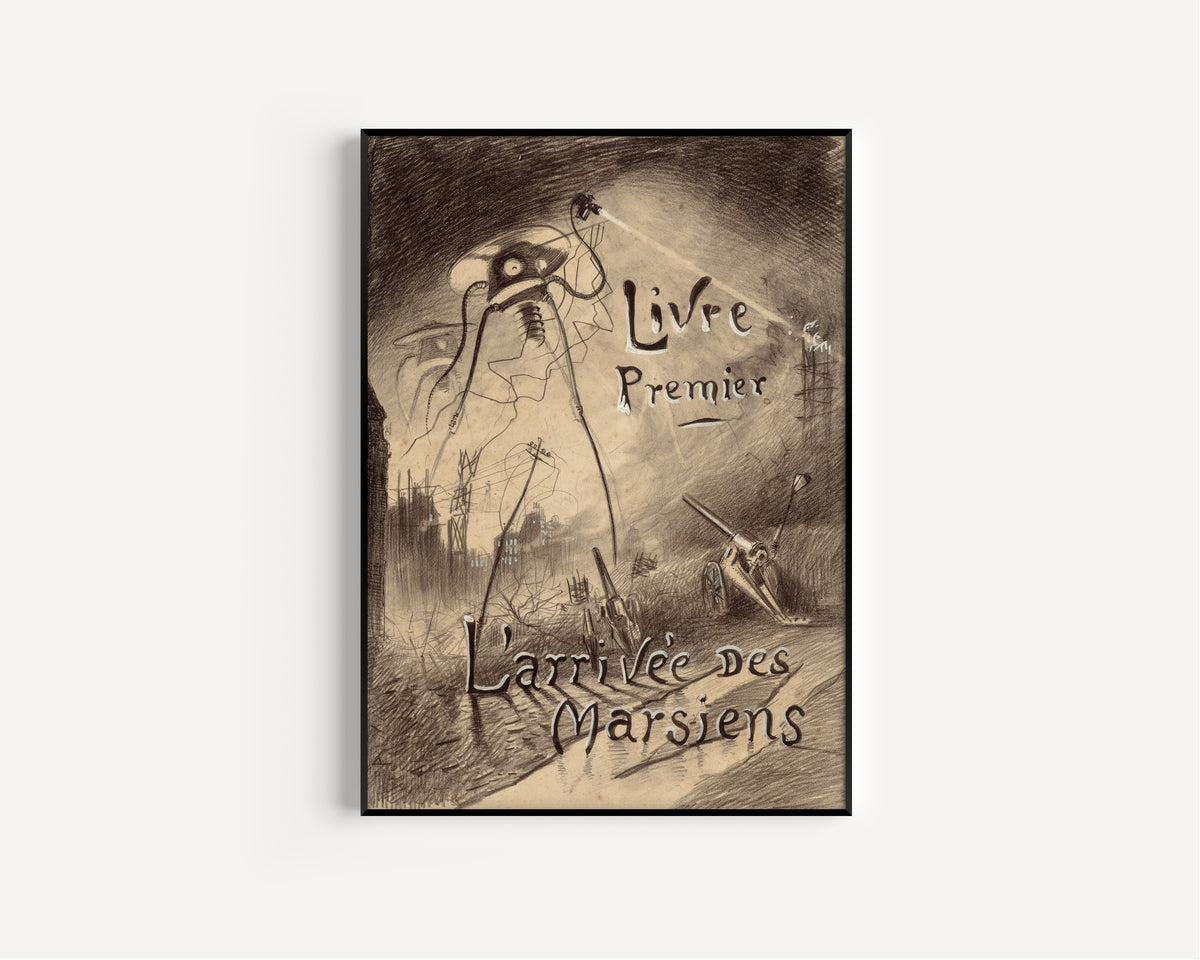 Livre Premier: L'Arrivée des Marsiens by Henrique Alvim Corrêa — in a slim black frame on a plain white wall