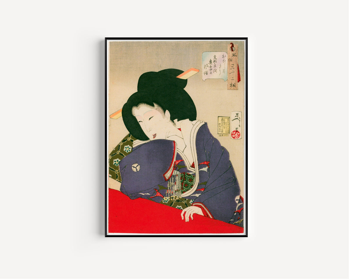 Tsukioka Yoshitoshi — Looks Amusing (Bunsei-era palace maid) | Japanese Woodblock Print (Ukiyo-e)