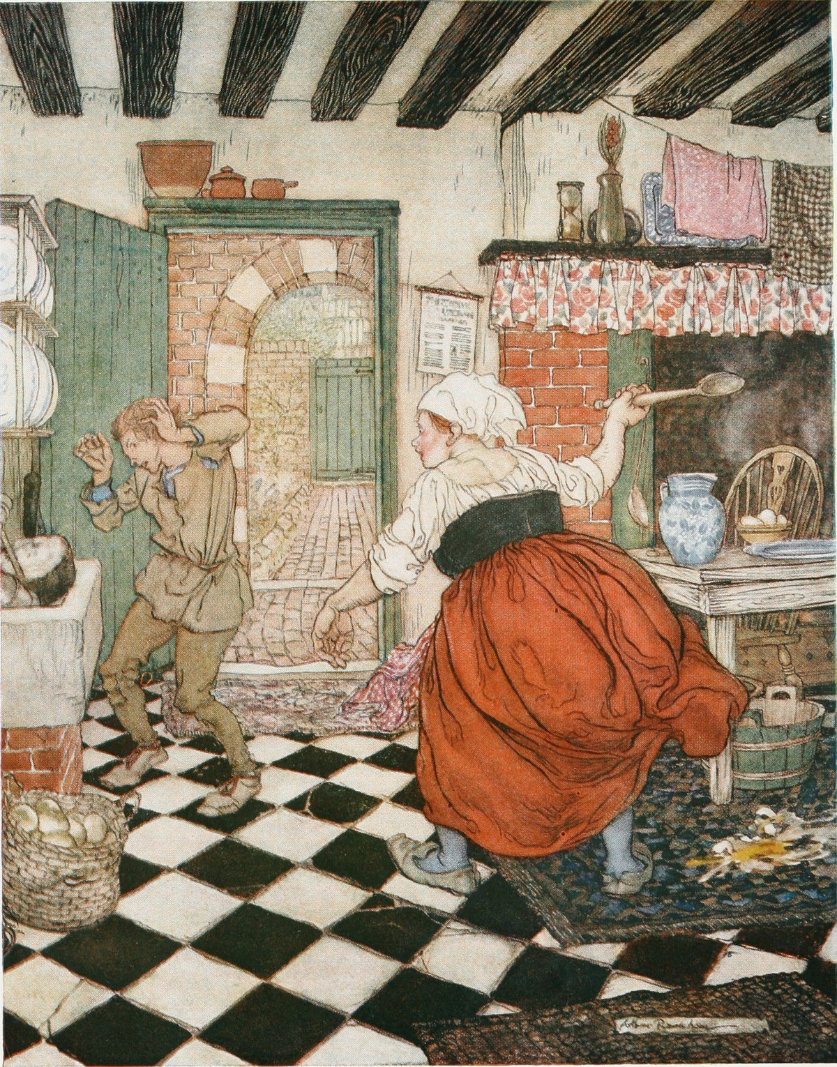 Arthur Rackham — Many's the Beating He Had from the Broomstick or the Ladle | Fairy Tale Illustration Print