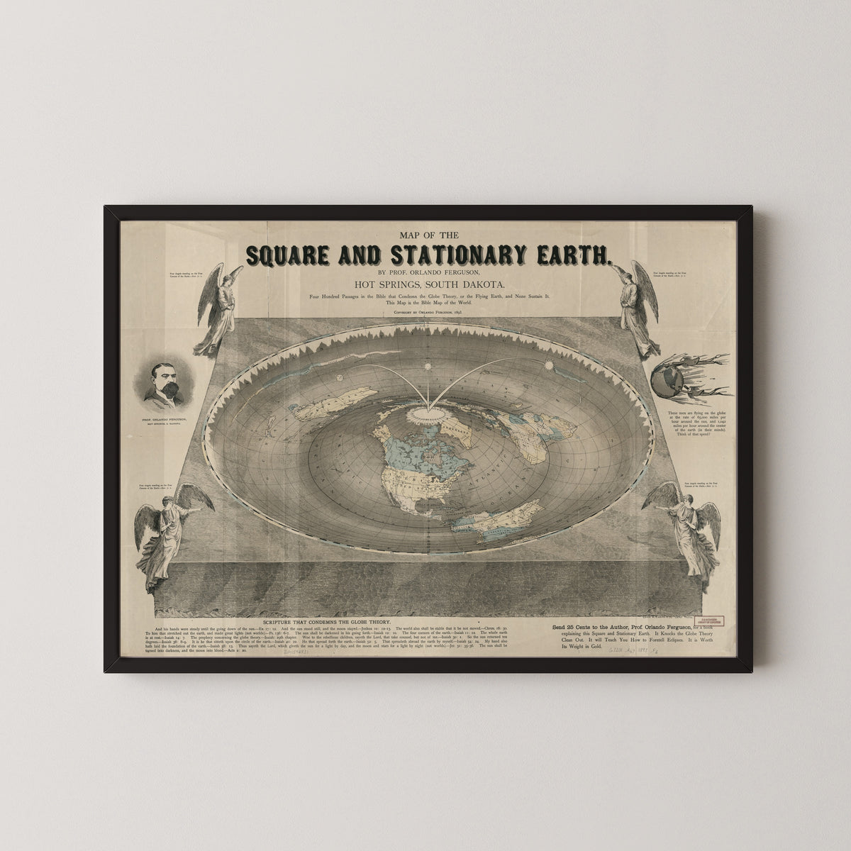 Orlando Ferguson — Map of the Square and Stationary Earth | Antique Flat Earth Map Print