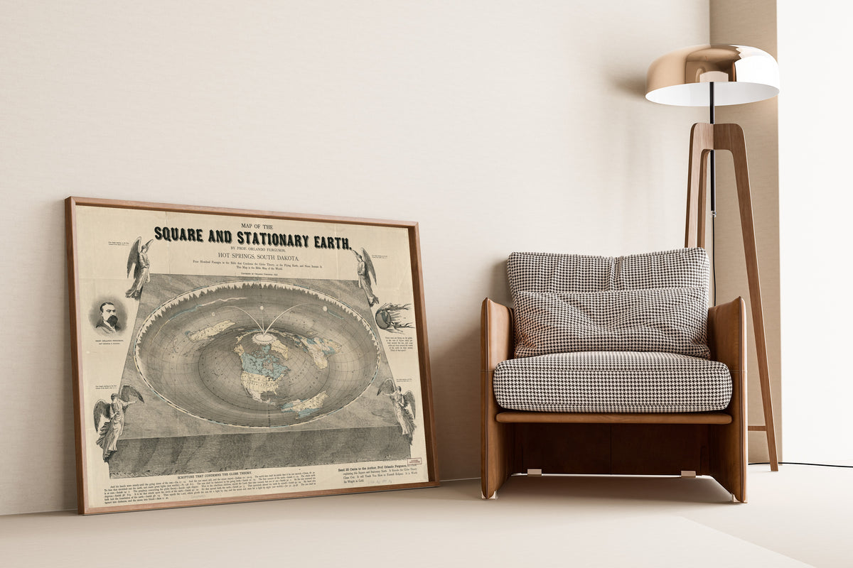 Orlando Ferguson — Map of the Square and Stationary Earth | Antique Flat Earth Map Print