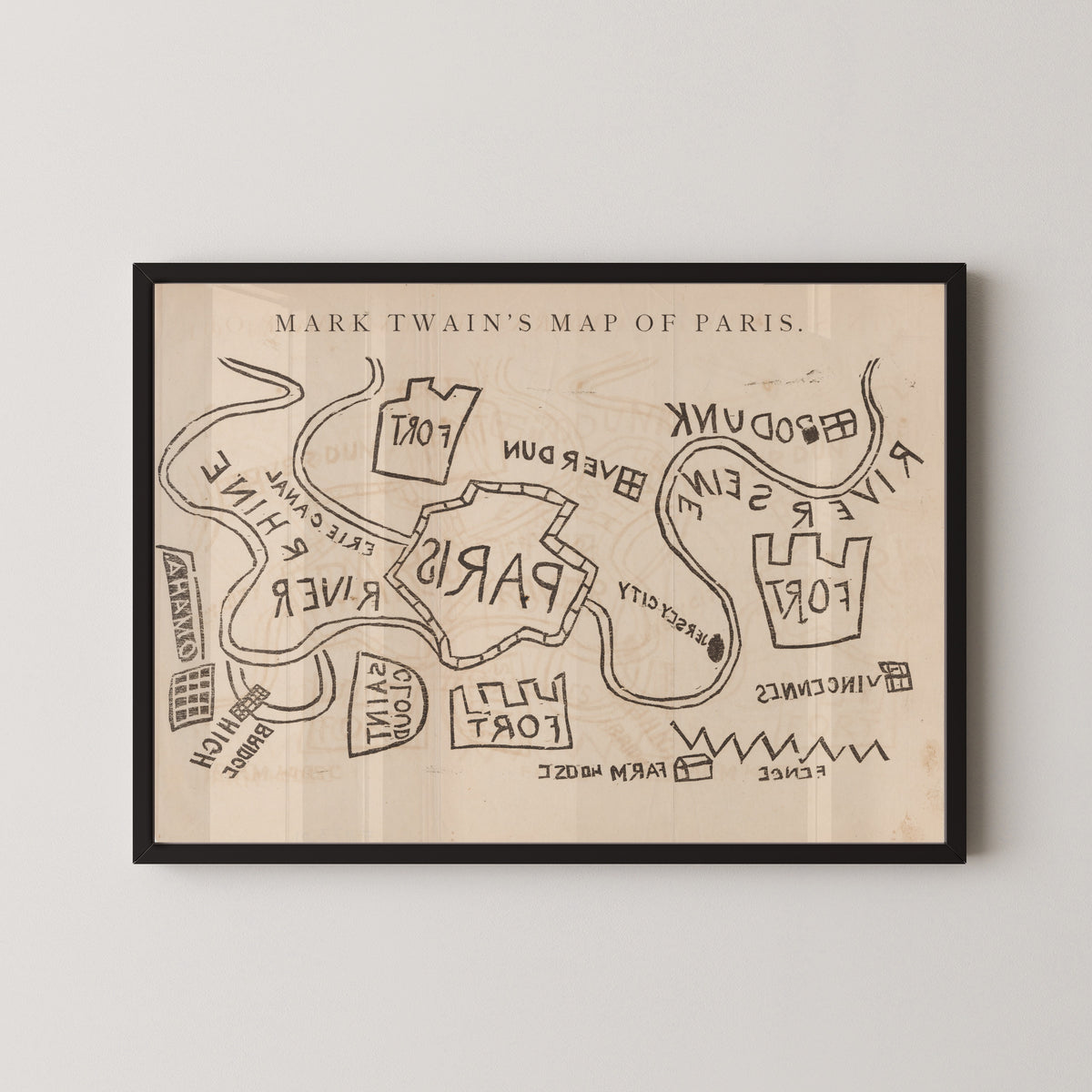 Mark Twain — Mark Twain's Map of Paris | Satirical Map Print