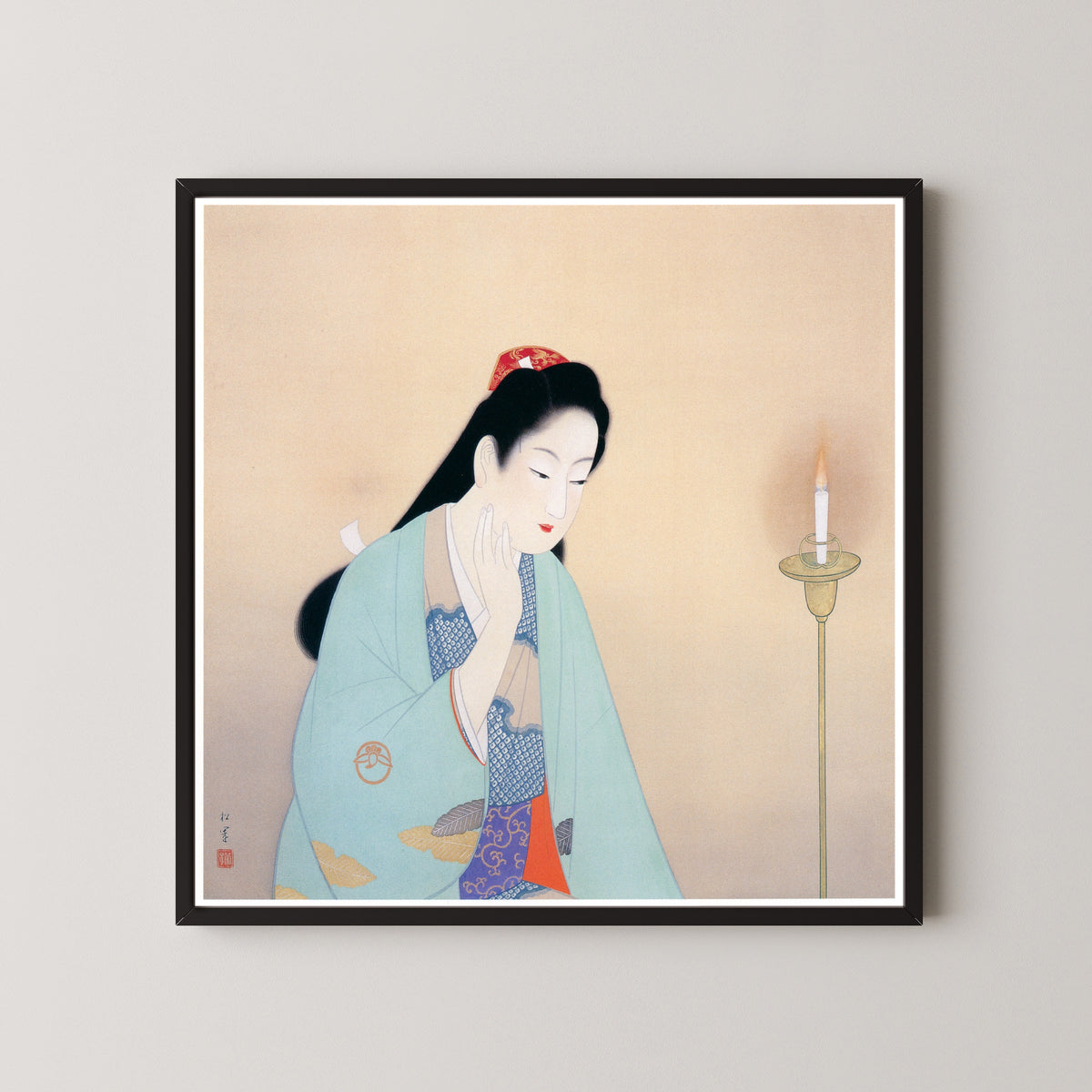 Meditation by Uemura Shōen — shown framed on a wall
