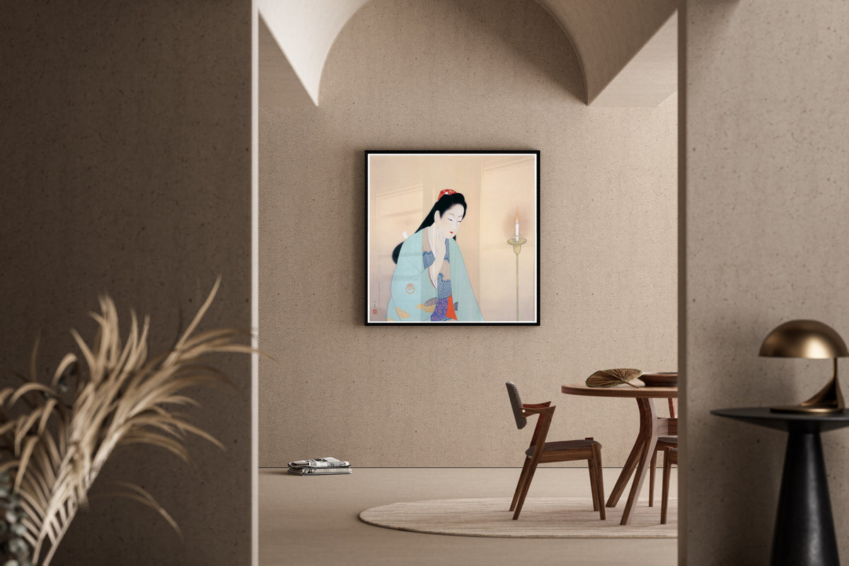 Meditation by Uemura Shōen — shown framed on a wall