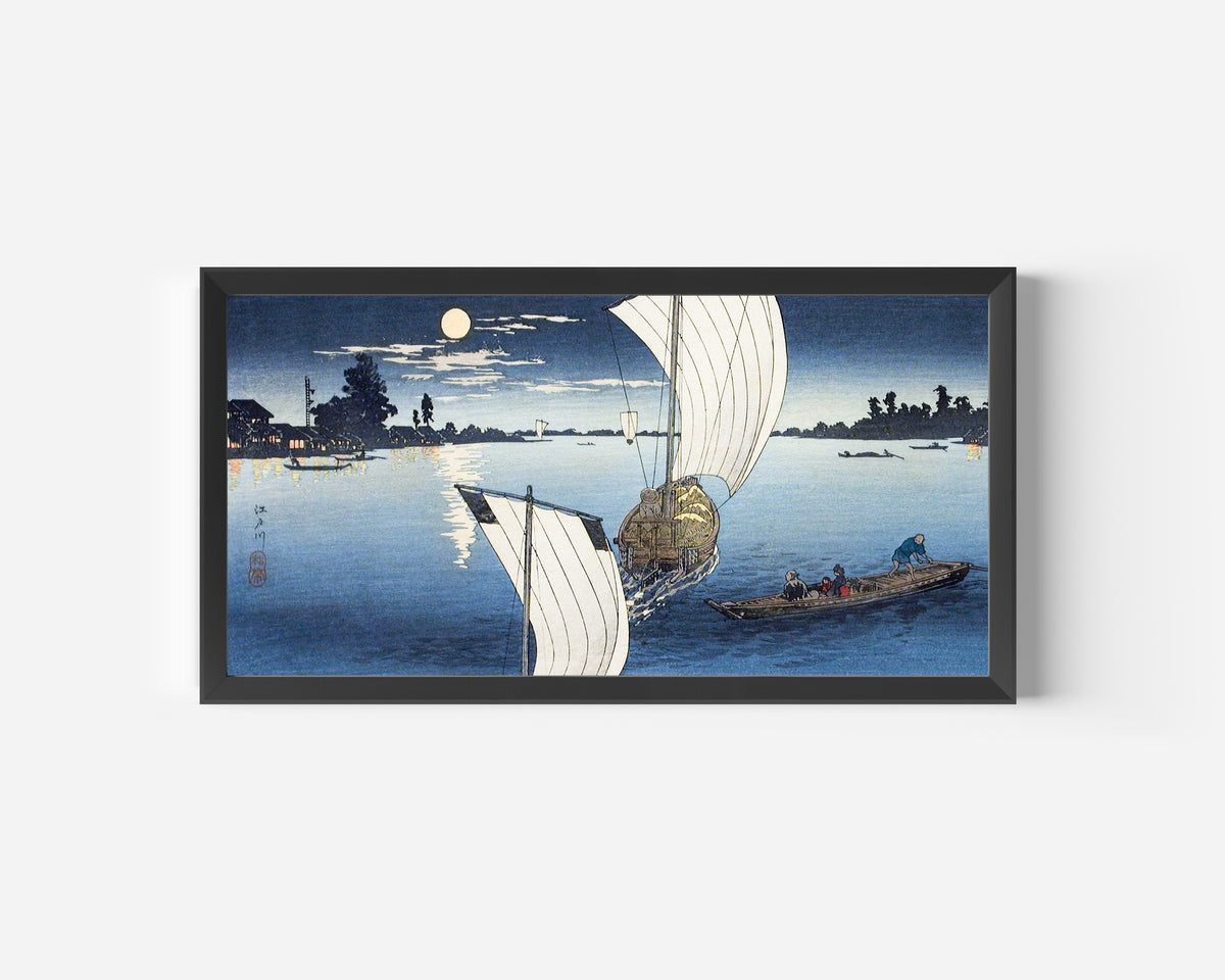Takahashi Shotei — Moon at Egota, Tokyo | Japanese Woodblock Print (Shin Hanga)