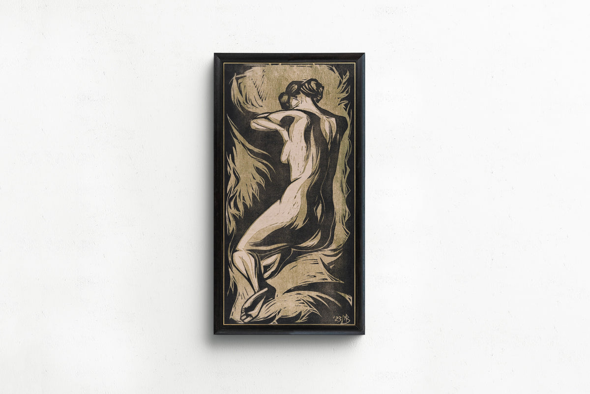 Naked Woman by Meijer Bleekrode — in a slim black frame on a plain white wall