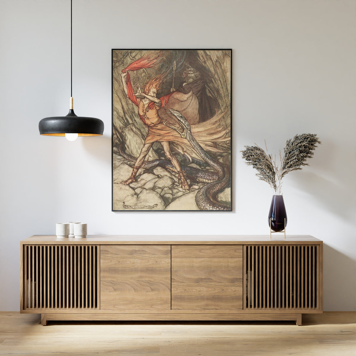 Arthur Rackham — Ohé! Ohé! Horrible Dragon, O Swallow Me Not | Wagner Illustration Print