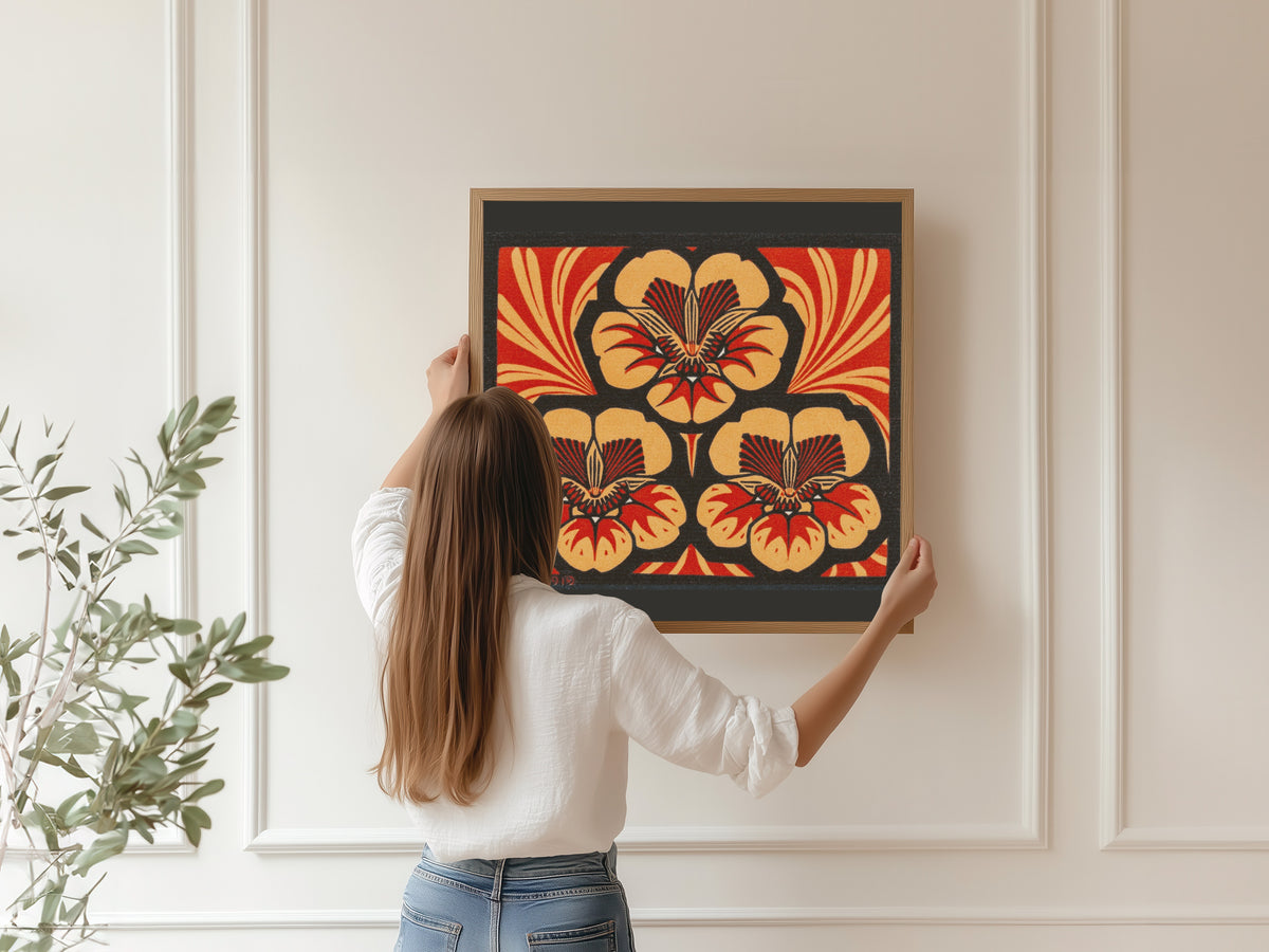 Julie de Graag — Orange Floral Ornament | Woodcut Print