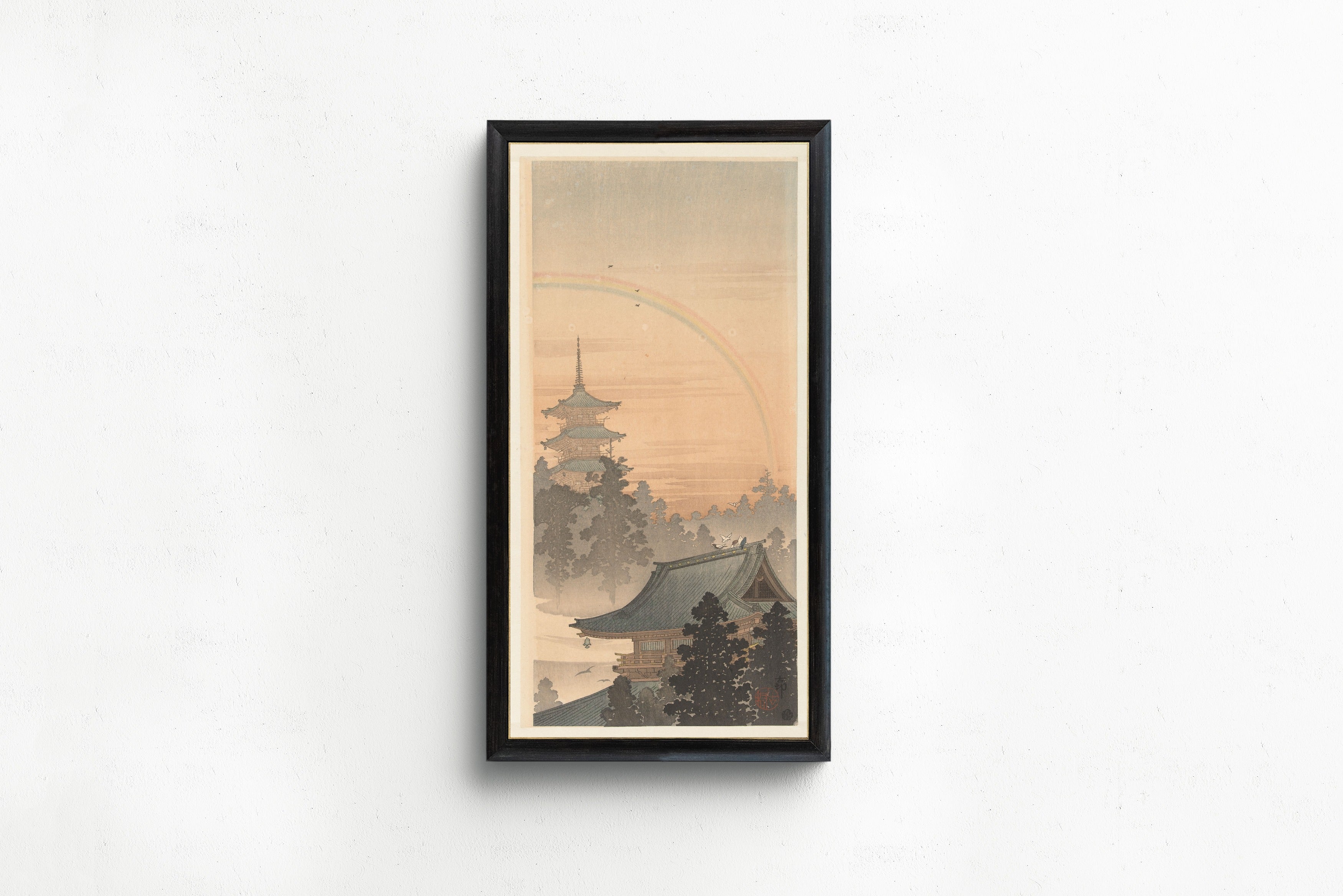 Ohara Koson — Pagoda and Rainbow | Japanese Woodblock Print (Shin Hanga)