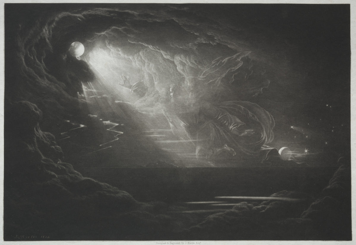 Paradise Lost: The Creation of Light by John Martin — A robed creator sweeps through the dark as a beam of light breaks out