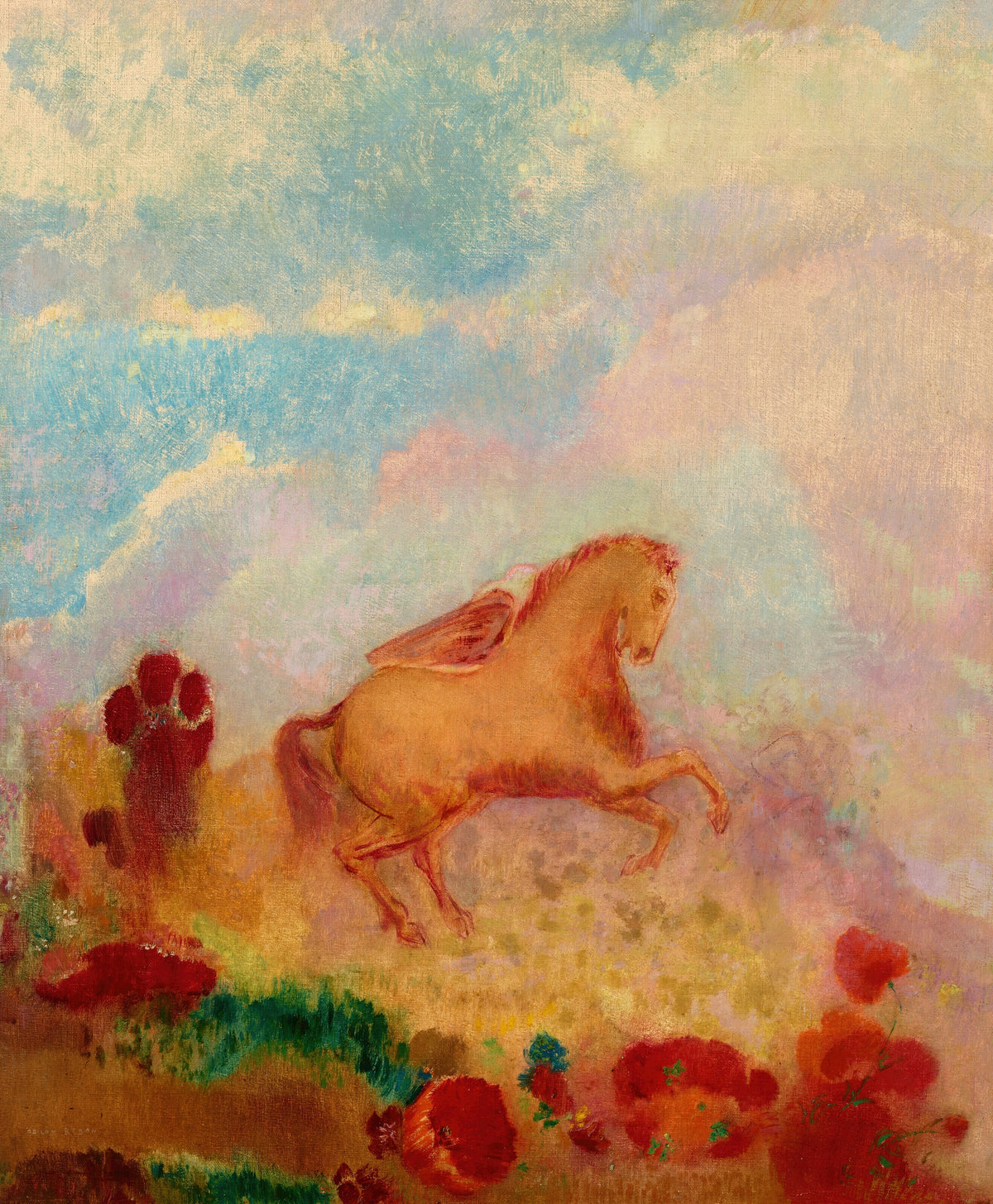 Odilon Redon — Pegasus (Red Flowers) | Symbolist Art Print