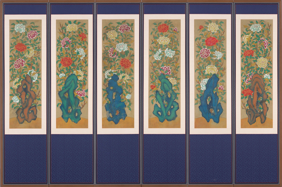 Korean minhwa painter (unidentified) — Peonies and Rocks | Korean Painting Art Print