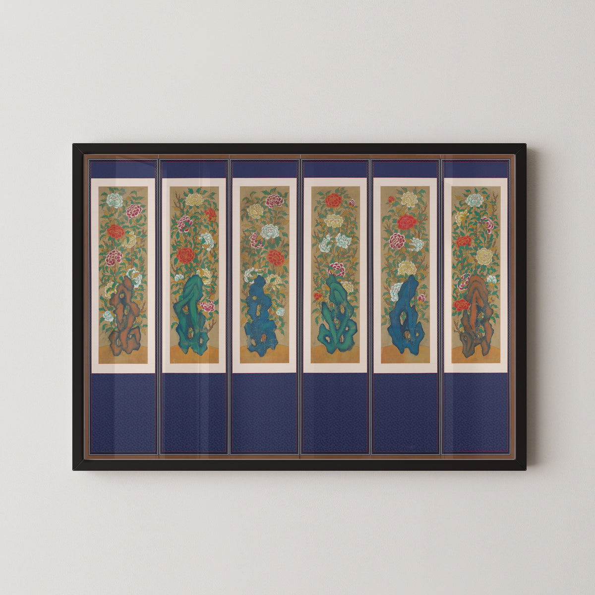 Korean minhwa painter (unidentified) — Peonies and Rocks | Korean Painting Art Print