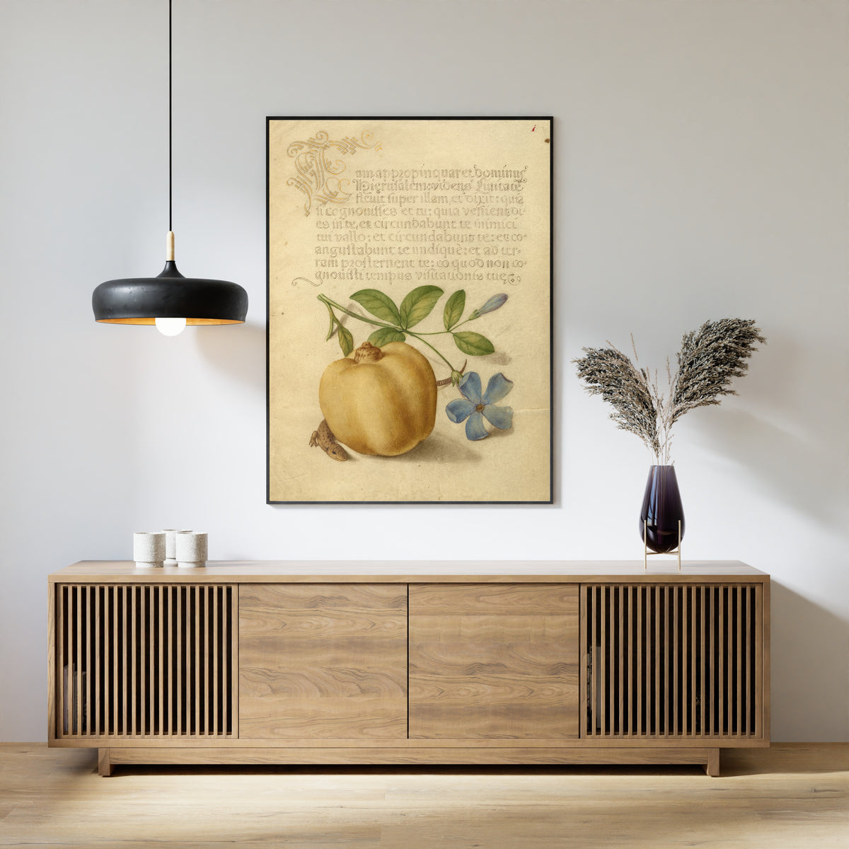 Joris Hoefnagel — Periwinkle, Apple, and Lizard | Botanical Calligraphy Print