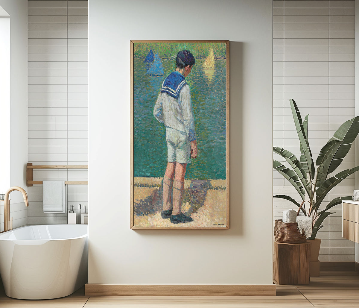 Henri Martin — Petit garçon au bord du bassin du Jardin du Luxembourg à Paris | Pointillist Portrait Print
