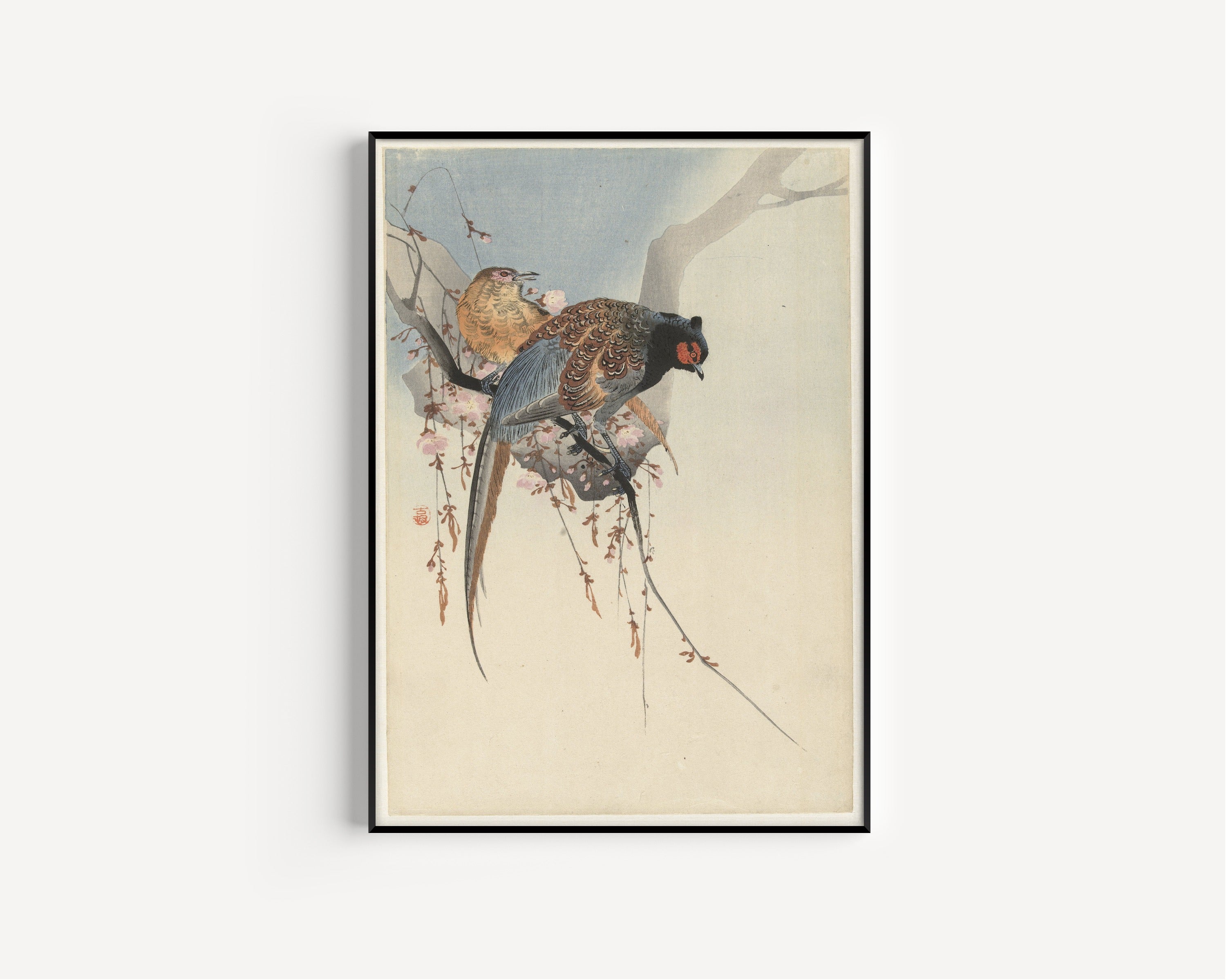 Ohara Koson — Pheasant Couple and Plum Blossom | Japanese Bird & Flower Woodblock Print