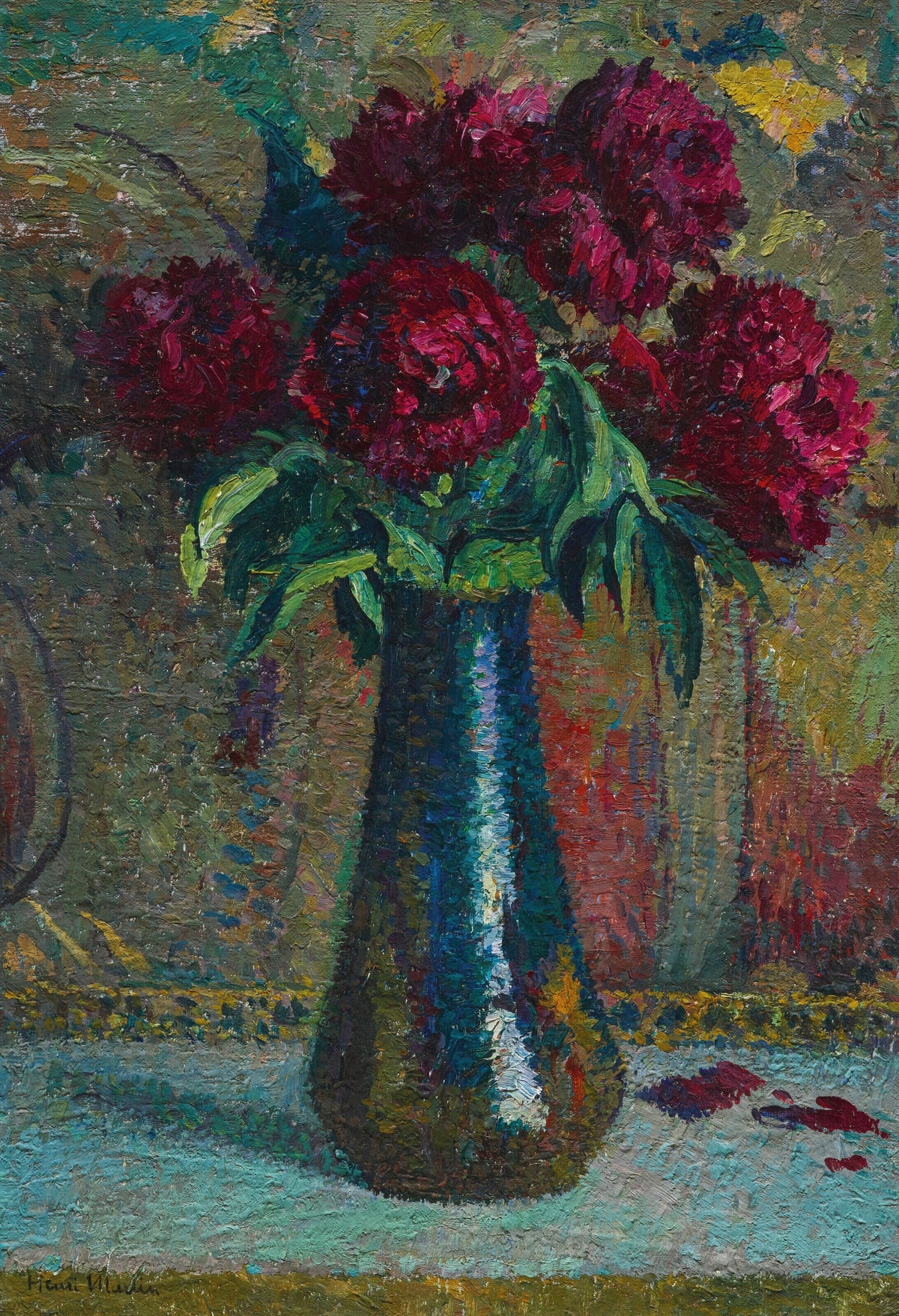 Henri Martin — Pivoines rouges dans un vase Dalpayrat | Pointillist Still Life Print