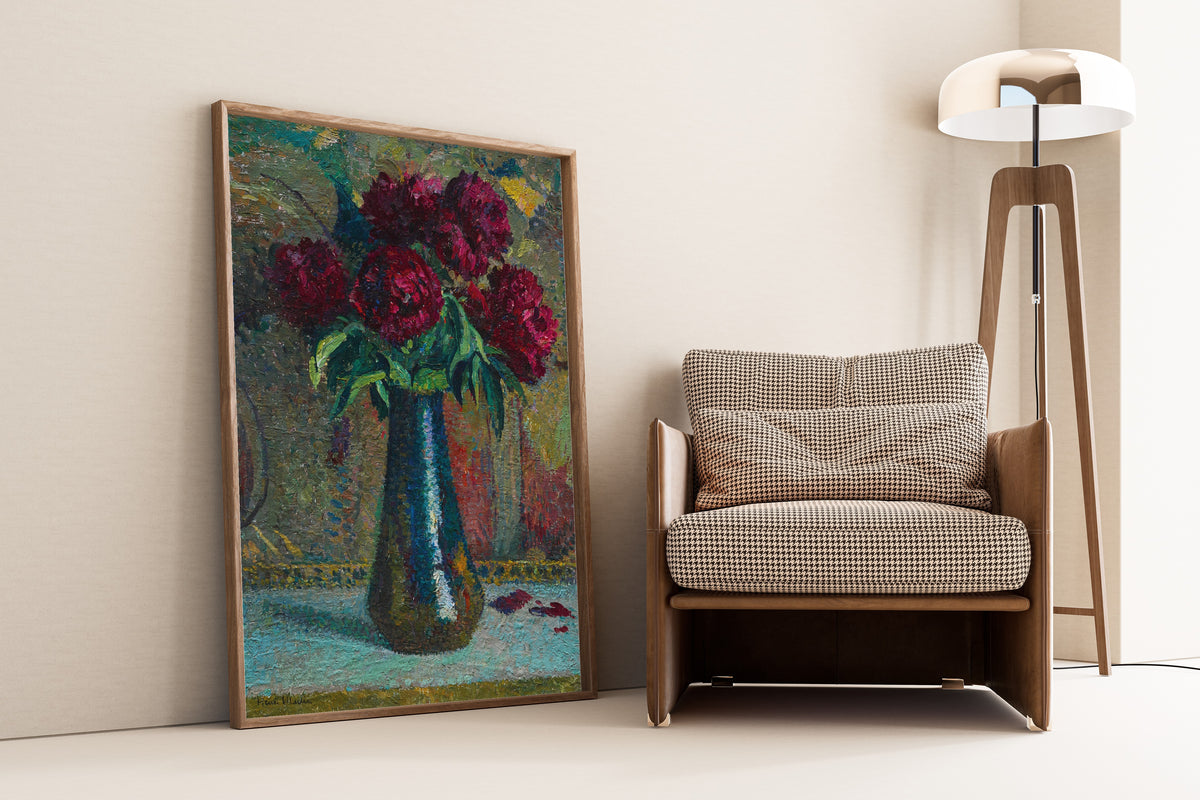 Henri Martin — Pivoines rouges dans un vase Dalpayrat | Pointillist Still Life Print