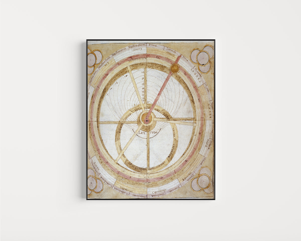 Framed art print of Planetarium: opus de fabrica jorarii magistralis by Unknown artist, in a slim black frame on a plain white wall