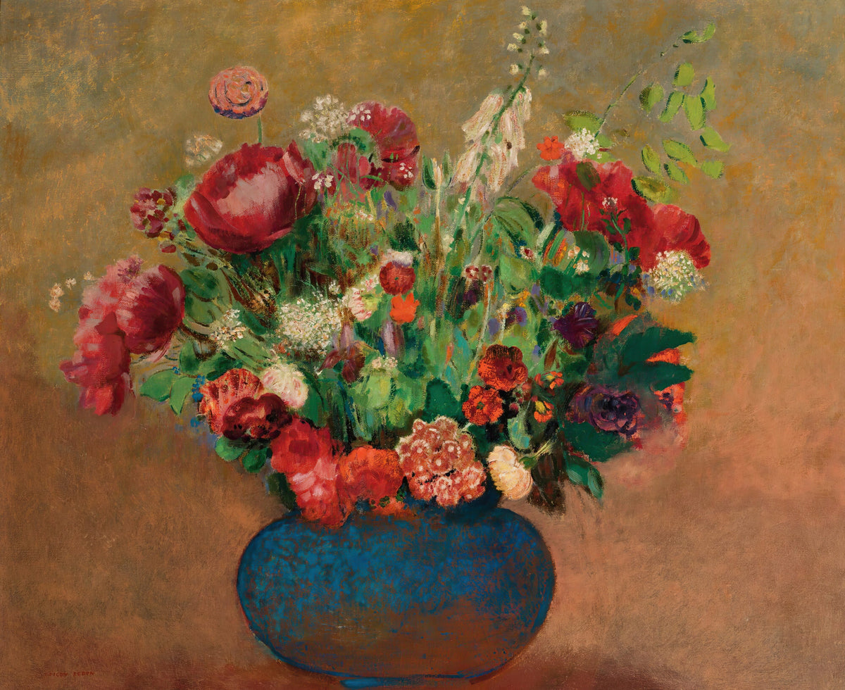 Odilon Redon — Poppies and Sweet William in a Blue Vase | Symbolist Art Print