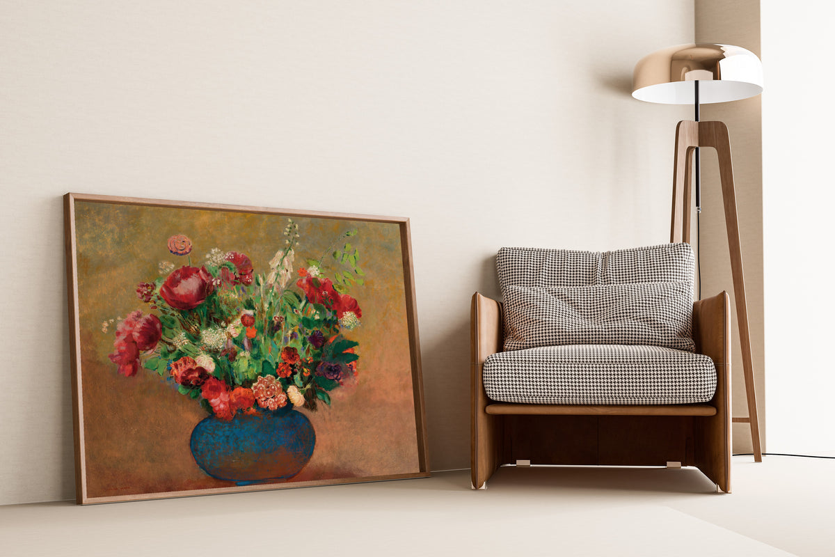 Odilon Redon — Poppies and Sweet William in a Blue Vase | Symbolist Art Print