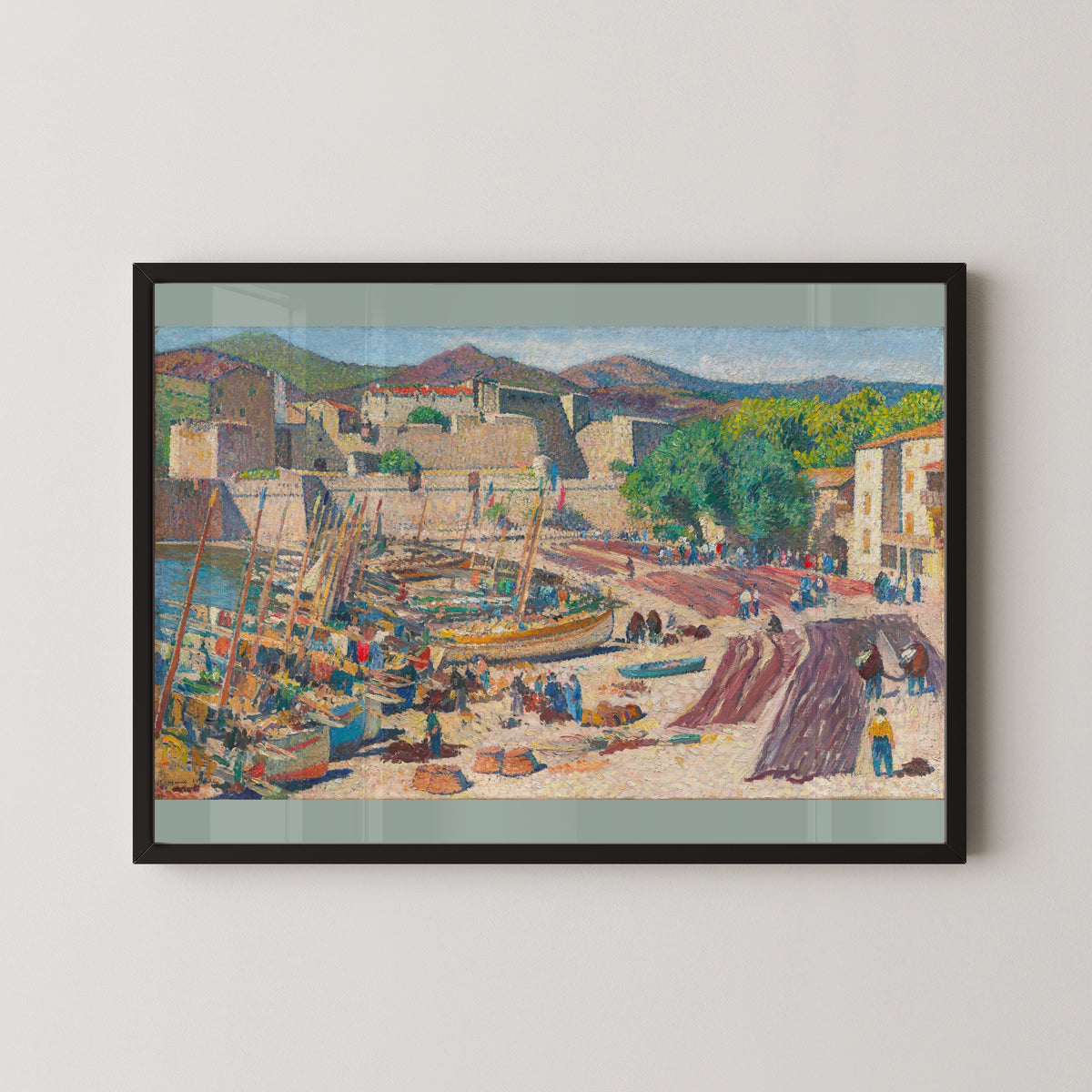Henri Martin — Port de Collioure le 14 juillet, séchage des filets sur la grève | Pointillist Landscape Print