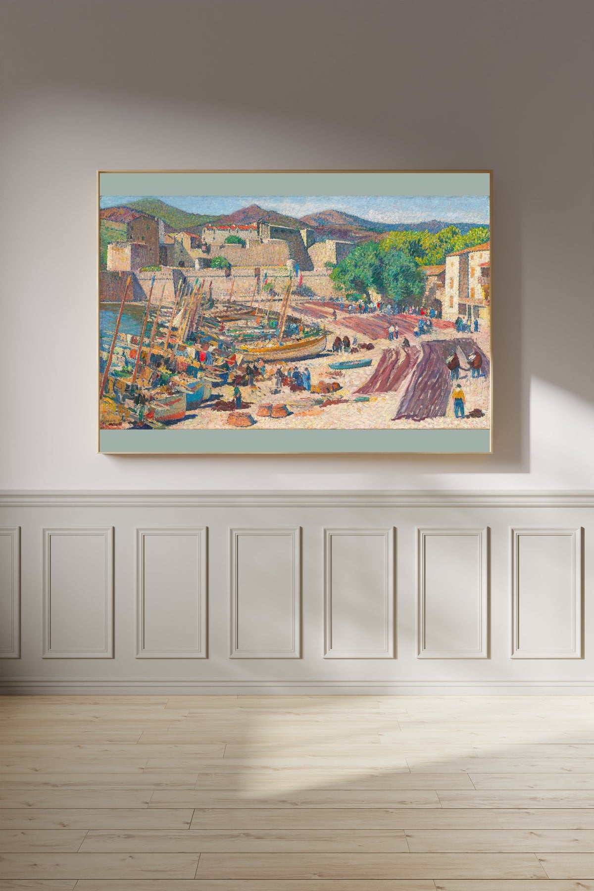 Henri Martin — Port de Collioure le 14 juillet, séchage des filets sur la grève | Pointillist Landscape Print