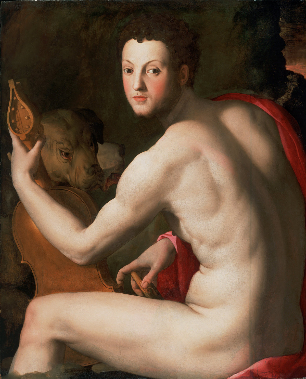 Portrait of Cosimo I de’ Medici as Orpheus by Bronzino — A young man glances back over his shoulder, instrument at his side